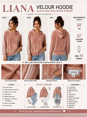 Liana Velour Hoodie XS Blush Pink White Stripe Made in Los Angeles Y2K Track Top